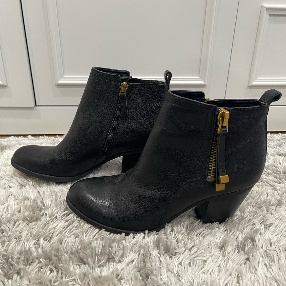 Franco Sarto Black Leather Ankle Boots Size 7.5